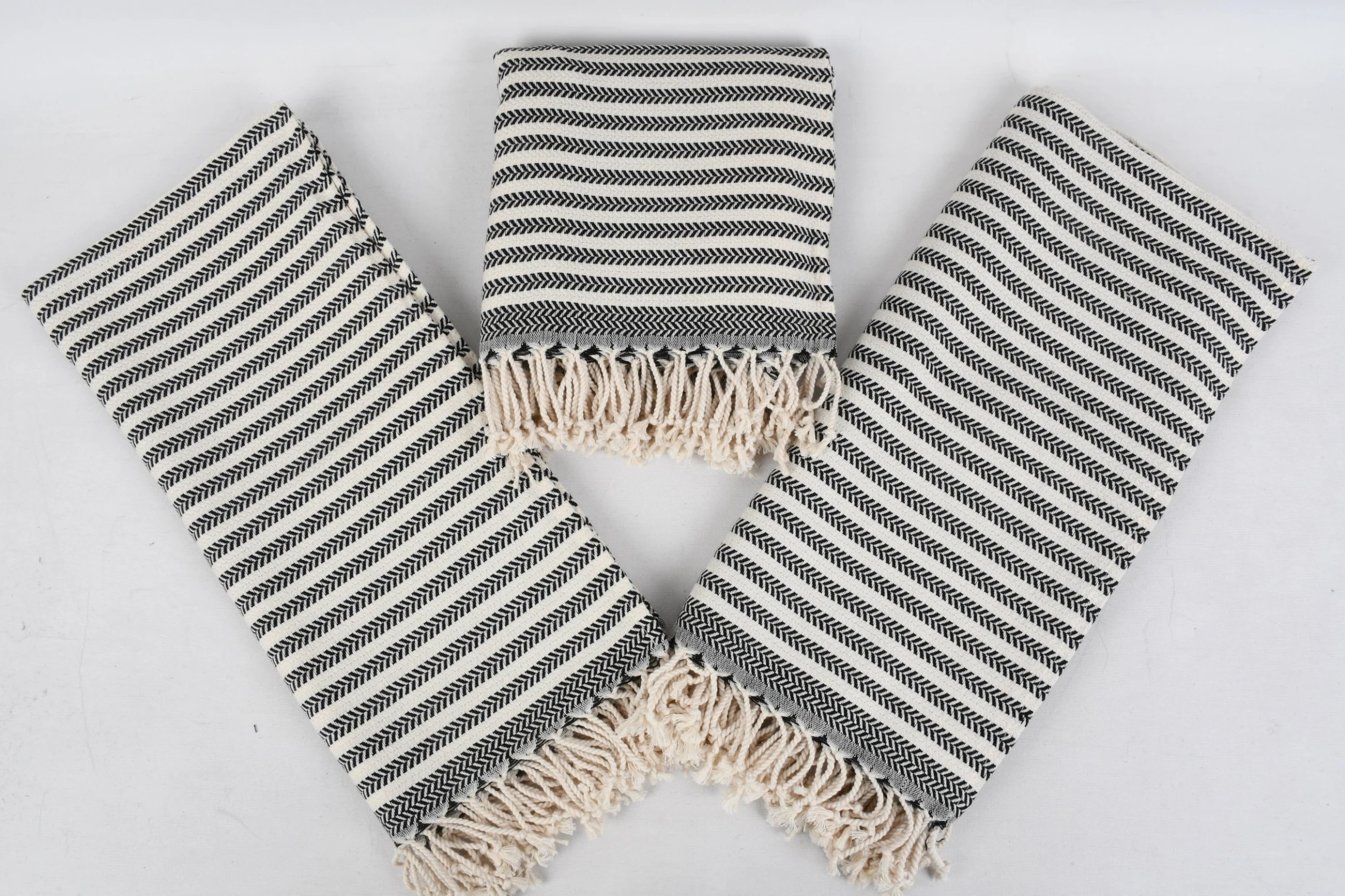 Organic Hand Towels3.jpeg Organic Turkish Hand Towel – Black Stripe Edition - Image 1