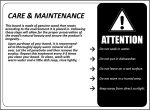 Care and maintenance instructions for wooden board preservation and safety tips.