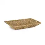 Handwoven natural wicker tray for home decor and organization.